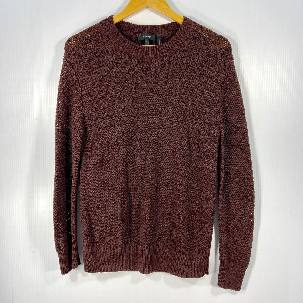 Theory Brown Knit Crew Neck Long Sleeve Sweater Womens Small